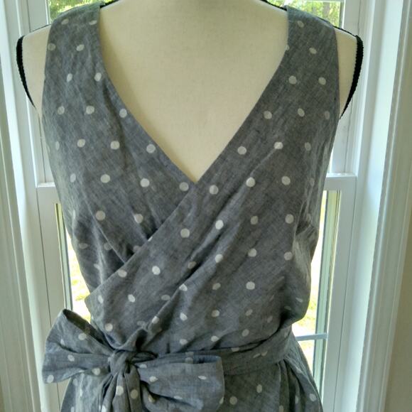 Boden Women's 8 Linen Cotton Blend Sleeveless Polka Dot Wrap Blouse - Picture 2 of 9